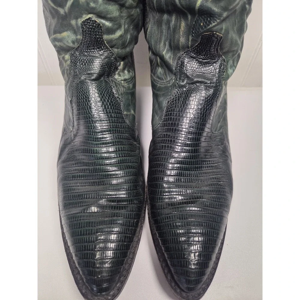 Rare Vintage Dan Post Green Teju Lizard Western Cowboy Boots Women's 7 Made USA - Picture 5 of 16